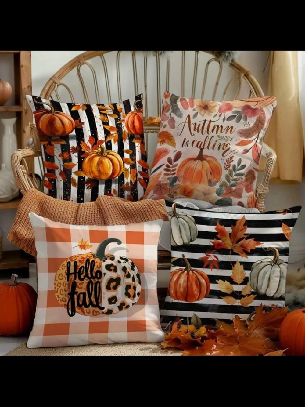 NWT- Autumn Pumpkin Decorative Throw Pillow Covers Set of 4- 18x18